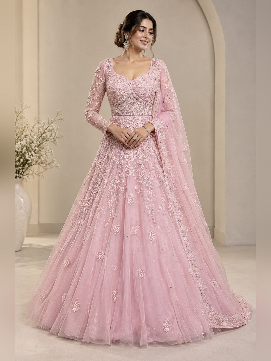 Blush Pearl Floral Lehenga Set