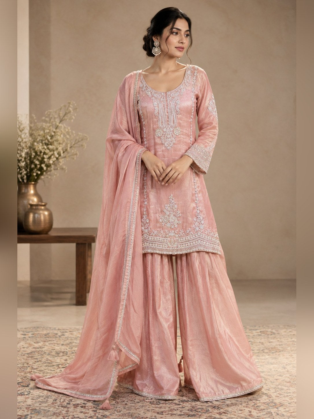 Blush Tissue Sharara Suit Set
