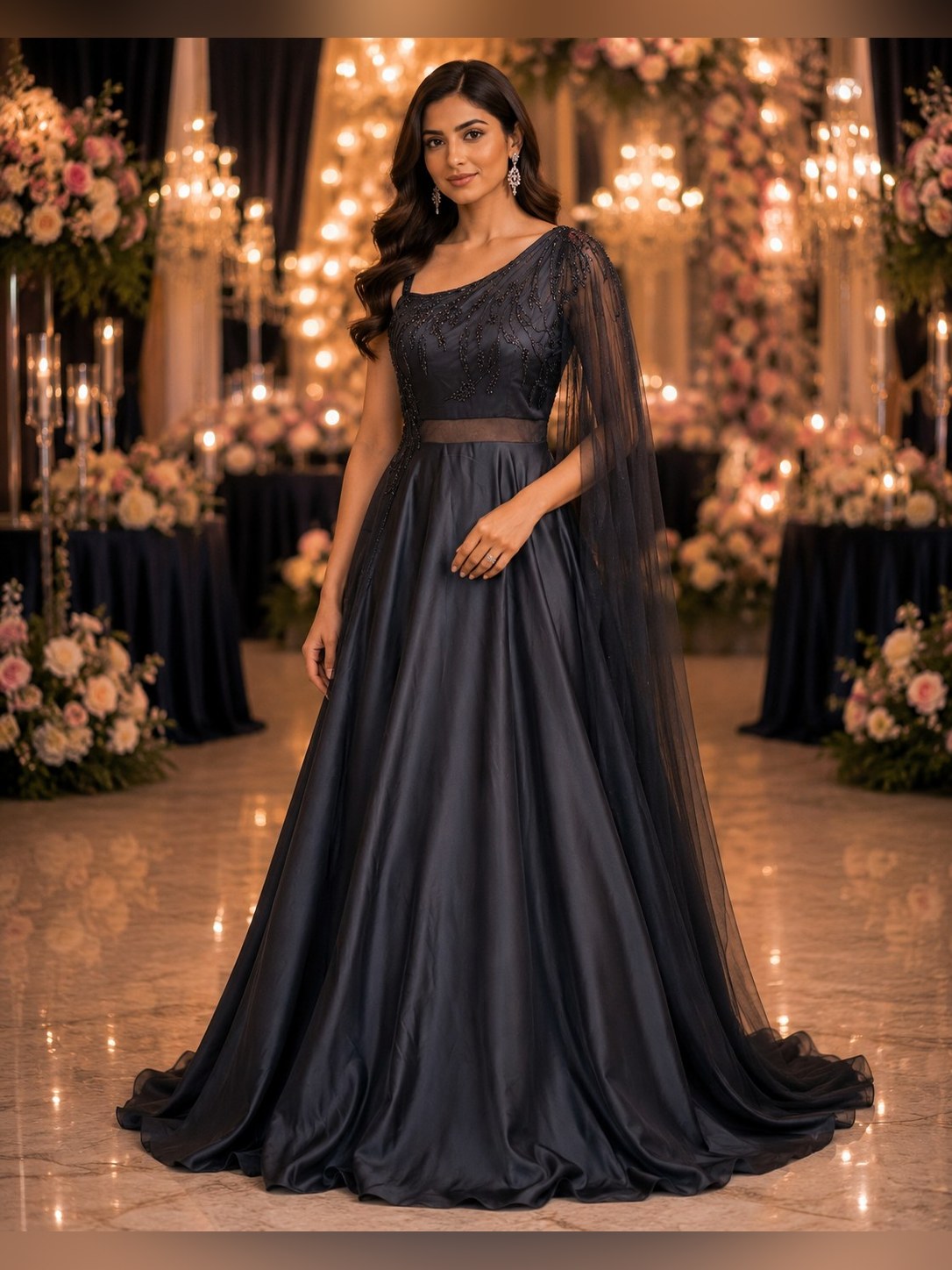 Charcoal One Shoulder Gown
