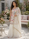 Ivory sharara set with multicolour floral printed kurta