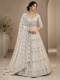 Ivory georgette lehenga with dense mirror work