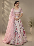 Ivory lehenga with multicolour paisley resham embroidery