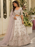 Ivory lehenga with silver floral thread work