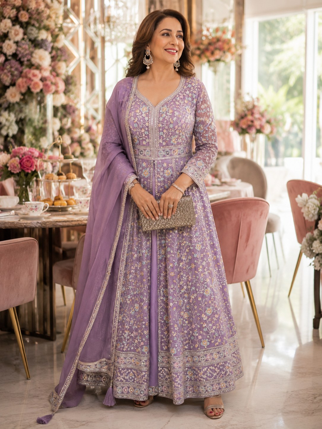Lilac anarkali with silver jaal embroidery