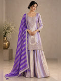 Lilac tissue sharara suit with striped organza dupatta