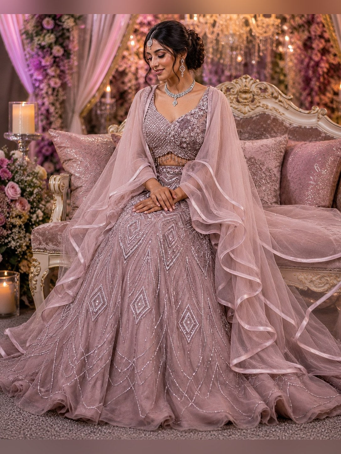 Mauve Diamond Ruffle Lehenga Set