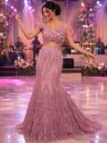 Mauve fishtail lehenga with dense cutdana embroidery