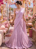 Mauve shimmer pre-draped saree with embellished bustier