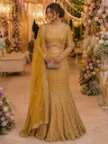 Mustard gold lehenga with all-over sequin jaal