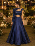 Navy lehenga with sequin one-shoulder blouse