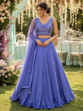 Periwinkle blue lehenga with embellished blouse