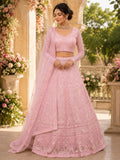 Pink lehenga with silver thread jaal embroidery