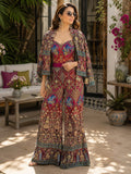 Ornate printed palazzo co-ord with long open jacket