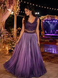 Purple ombre pleated lehenga with embellished blouse