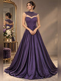 Purple Satin Beaded Ball Gown