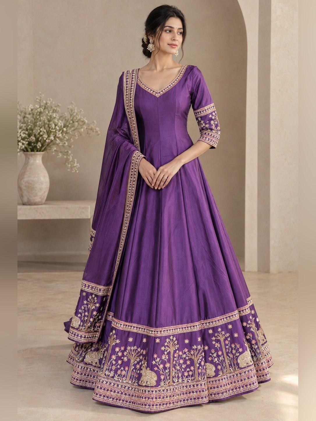 Purple Silk Zari Anarkali Set