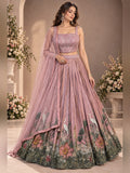 Dusty rose pleated lehenga with painted crane border