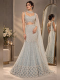 Silver grey fishtail lehenga with pearl jaal work