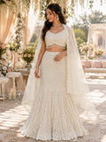 Ivory mermaid lehenga with all-over pearl work